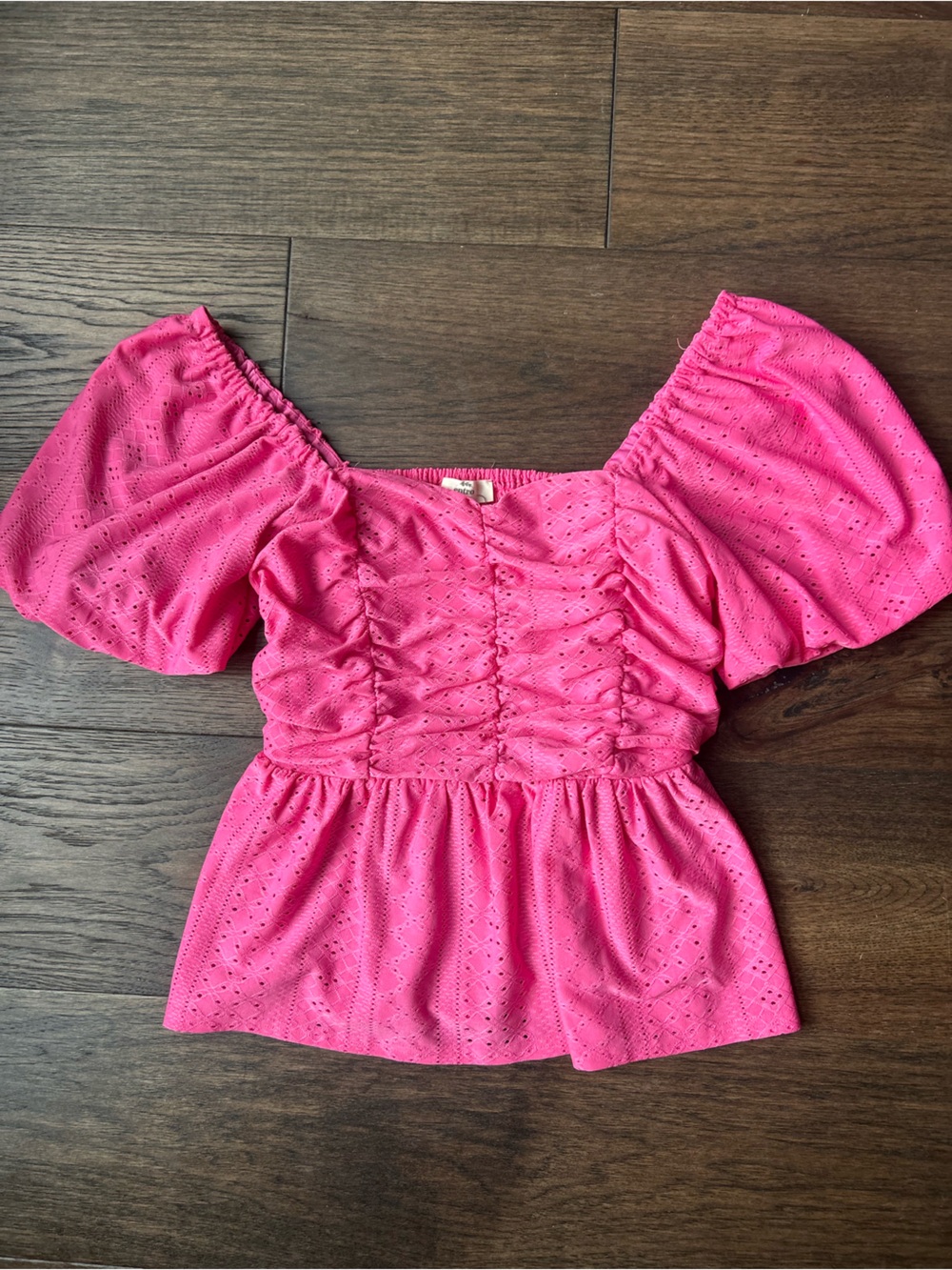 Entro Pink Puff Sleeve Top With Eyelet Detail